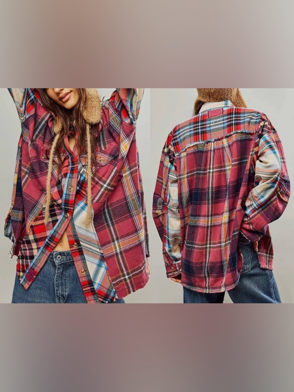 Free People We the Free patches plaid shirt Size M